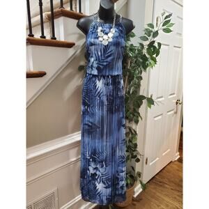 Connected Apparel Womens Blue Polyester Round Neck Sleeveless Long Maxi Dress 10